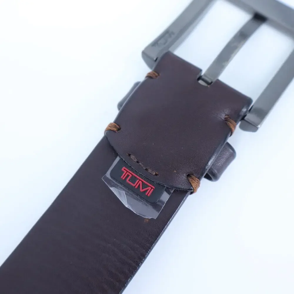 TUMI Brown Leather Belt with Gunmetal Buckle Men's 40